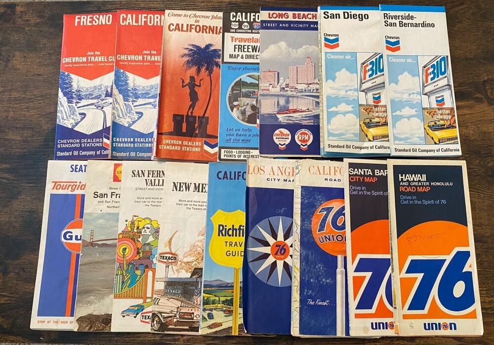 Vtg California Road Map Lot Gas Station Union 76 Chevron Richfield Gulf Texaco